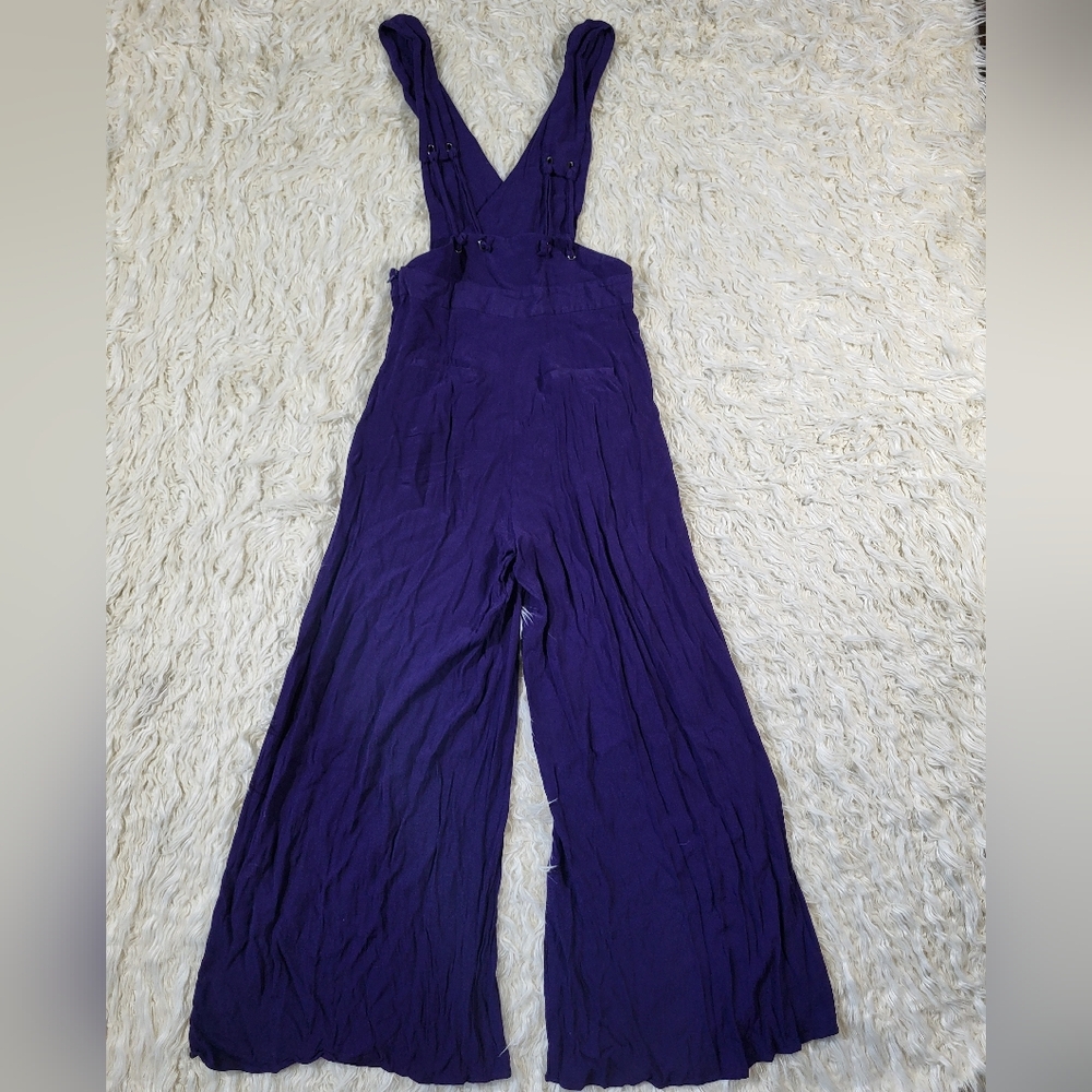 Maeve By Anthropologie Souxanne Womens Jumpsuit Apron Overalls Wide Leg 4 Purple - Picture 9 of 12